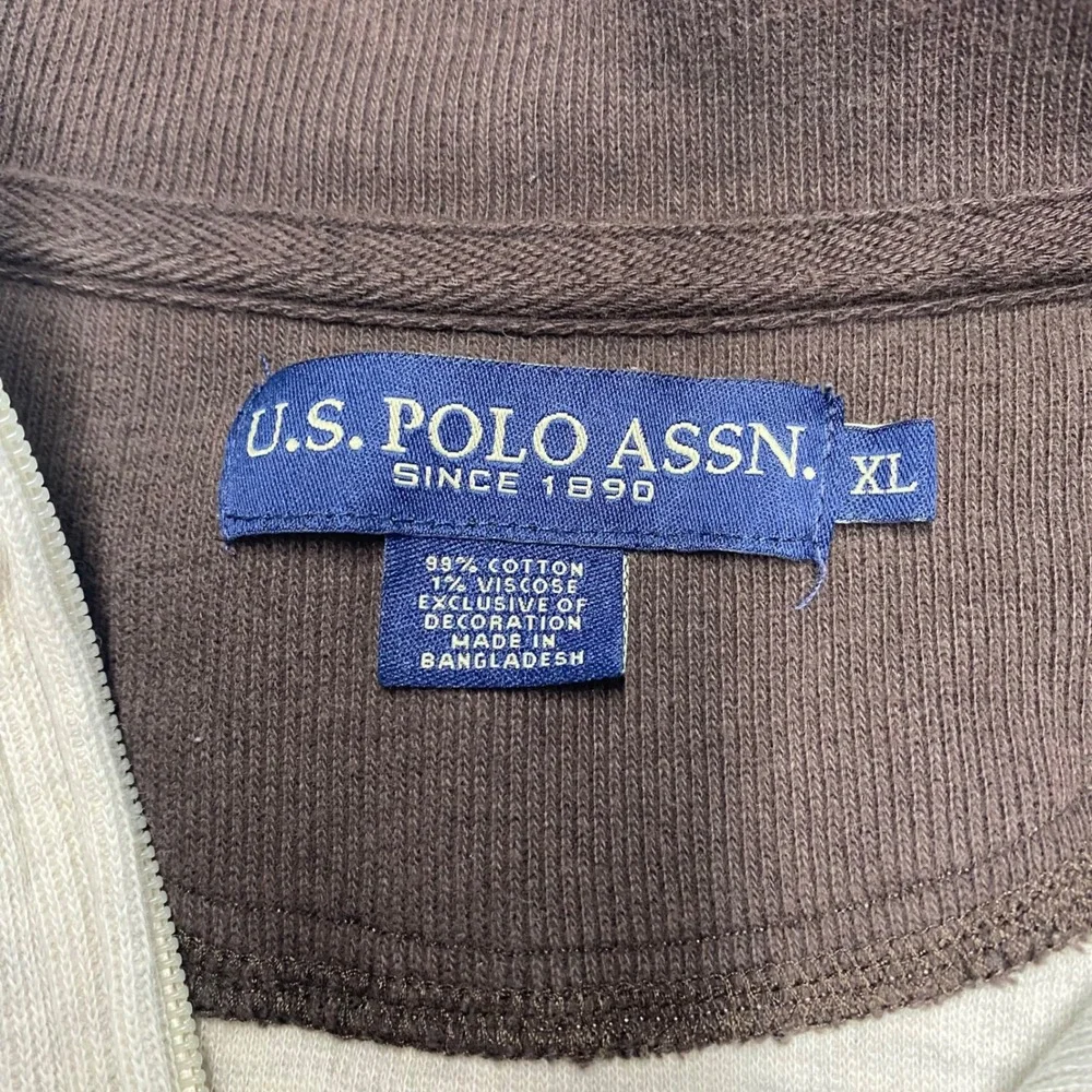 US Polo Assn Mens Quarter Zip Pullover Sweater Heather Gray XL Ribbed Knit